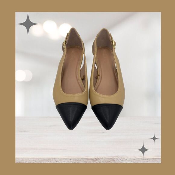 Old Navy Tan/Black Vegan Leather Slingback Ballet Flats Women's 8.5 - NWOT - Picture 3 of 6